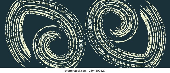 Grainy blue spiral brush stroke with spray texture. Hand drawn distress damaged edge modern simple art