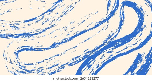 Grainy blue spiral brush stroke with spray texture. Hand drawn distress damaged edge vintage banner with spiral bold line. Grainy bold brush strokes texture with scattered tiny dots. Retro background.