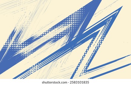 Grainy blue spiral brush strokes with spray texture. Hand drawn horizontal banner with thick blue curved brush strokes. Distress texture background with scattered tiny dots. Retro background.