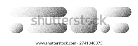 Grainy button set with dotted texture and gradient effects. Abstract stipple patterns create modern noise backgrounds with subtle grain overlay for app design elements.