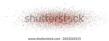 Grainy chilli powder splashing on table or countertop top view. Grunge pepper texture. Oval trace of red paprika particles on surface. Vector illustration