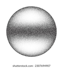 Grainy circle with noise dotted texture. Gradient ball with shadow on white background. Abstract planet sphere with halftone stipple effect. Vector shape. svg