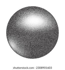 Grainy circle with noise dotted texture. Gradient ball with shadow on white background. Abstract planet sphere with halftone stipple effect. Vector shape.