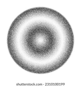 Grainy circle with noise dotted texture. Gradient ball with shadow on white background. Abstract planet sphere with halftone stipple effect. Vector shape.