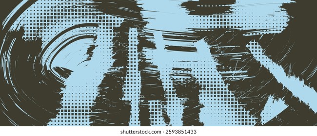 Grainy curved bold brush stroke with spray stipple texture. Retro vector overlay background. noise stipple dots on pink background. Design dotted texture for brochures, media, posters, flyers.