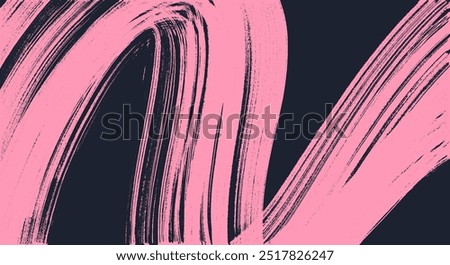 Grainy curved bold vector brush stroke with spray stipple texture. Japanese brush stroke abstract. Realistic pink brush noise stipple dots. Template dotted texture for banner, web, media, posters.