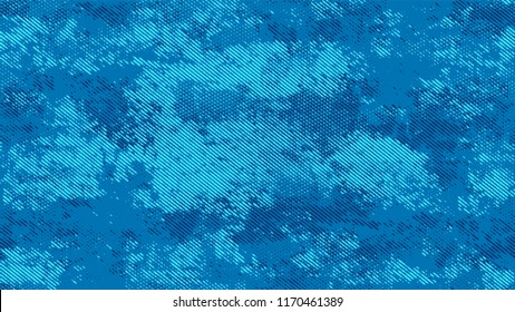 Grainy Distress Grunge Brush Texture. Cartoon Retro Vector Pattern. Splatter Style Texture. Blue Noise Fashion Print Design Pattern.