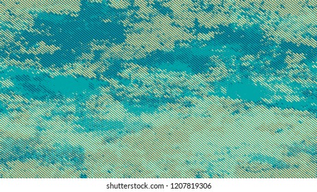 Grainy Distress Grunge Brush Texture. Cartoon Vintage Pattern. Overlay Grainy Style Texture. Turquoise and Beige Broken, Spotted Print Design Pattern.