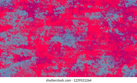 Grainy Distress Grunge Brush Texture. Cartoon Retro Vector Pattern. Faded Dyed Style Texture. Turquoise and Red Broken, Spotted Print Design Pattern.