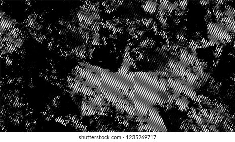 Grainy Distress Grunge Brush Texture. Cartoon Vintage Pattern. Scatter Style Texture. Black and White Broken, Spotted Print Design Background.