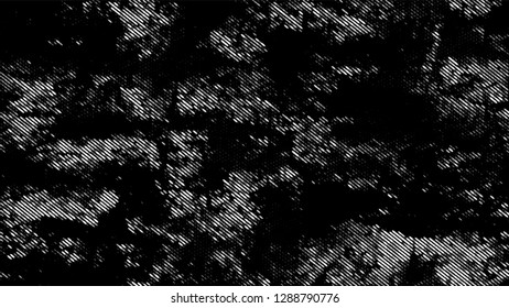 Grainy Distress Grunge Brush Texture. Rough Grungy Pattern Design. Faded Dyed Style Texture. Black and White Broken, Spotted Print Design Pattern.