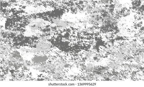 Grainy Distress Grunge Brush Texture. Cartoon Vintage Pattern. Dirty Weathered Style Texture. Black and White Broken, Spotted Print Design Background.