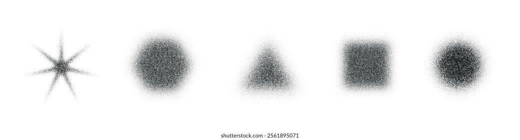Grainy dot pattern with gradient and noise effect. Abstract stipple figures with spray texture and bitmap. Flat vector illustration isolated on white background.
