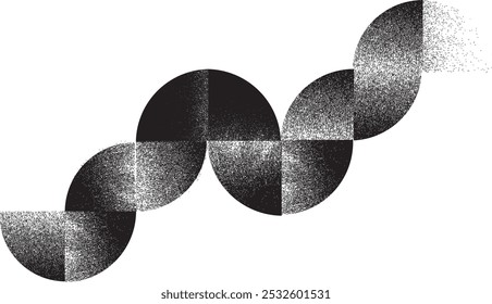 Grainy geometrische Kreis Kunst Komposition .Graffiti Kunst Design . Rauschen strukturierte Viertelkreise. Körniger Effekt .Geometrisches Logo .Kunstdesign Formen.Distressed Element .Rough Circles und Semicircles .Vector