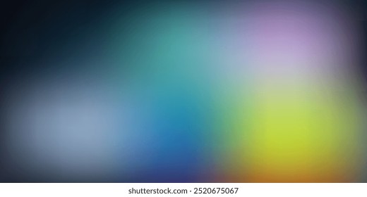 Grainy gradient background blue pink yellow abstract glowing color wave black dark backdrop noise texture banner poster header design. vector ilustration