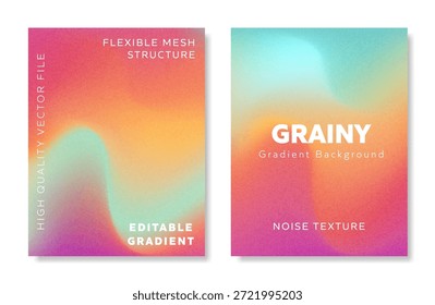 Körniger Farbverlauf-Hintergrund in Letter-Größe, mit einer flexiblen Netzstruktur und Rauschtextur in einer hochwertigen Vektordatei mit bearbeitbaren Farbverläufen von hellem Orange, Magenta und Teal