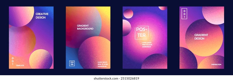 Grainy gradient poster background vector set. Modern cover template with geometric shapes collection. Design for social media, cover, banner, flyer.
