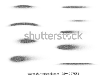 Grainy gradient shadows. Dotted circle shapes with noisy spray effect isolated on white background. Abstract vector brush strokes with stipple fade texture.