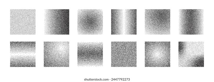 Grainy gradient shape collection. Dotwork noise square set. Sand effect