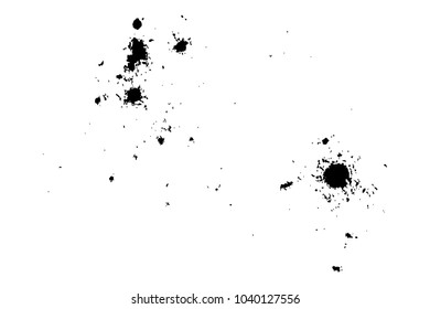 Grainy grunge abstract texture on a white background. Paint spray, drop. Black ink blow explosion on white background. Splatter of calligraphy ink in black on white background. Vector.