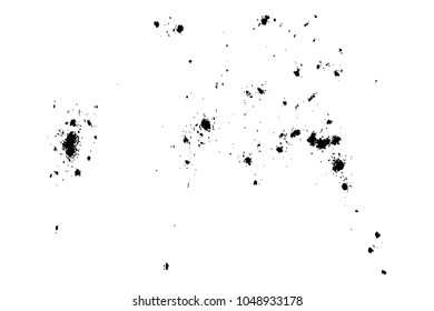 Grainy grunge abstract texture on a white background. Paint spray, drop. Black ink blow explosion on white background. Splatter of calligraphy ink in black on white background. Vector.