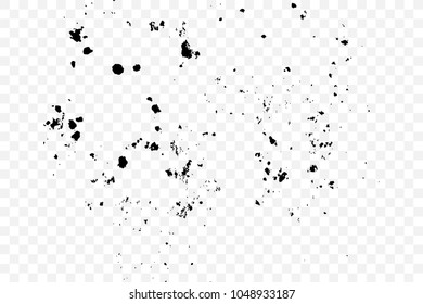 Grainy grunge abstract texture on transparent background. Paint spray, drop. Splatter of calligraphy ink in black. Black ink blow explosion on transparent background. 