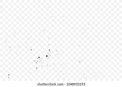 Grainy grunge abstract texture on transparent background. Paint spray, drop. Splatter of calligraphy ink in black. Black ink blow explosion on transparent background. 