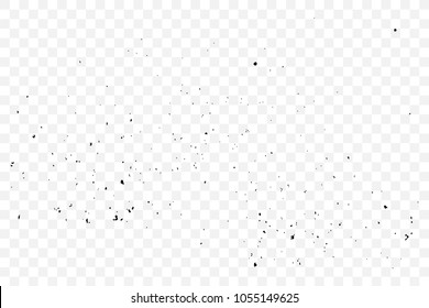 Grainy grunge abstract texture on transparent background. Paint spray, drop. Splatter of calligraphy ink in black. Black ink blow explosion on transparent background. 