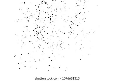 Grainy grunge abstract texture on a white background. Paint spray, drop. Black ink blow explosion on white background. Splatter of calligraphy ink in black on white background. Vector.