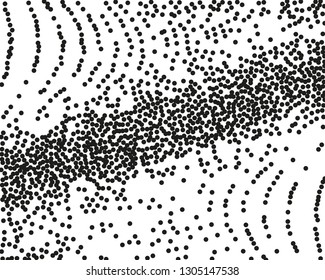 Grainy grunge abstract texture on a white background. Vector splatter of calligraphy ink in black on white background. Black ink blow explosion on white background. Paint spray, drop. Vector. 
