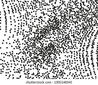 Grainy grunge abstract texture on a white background. Vector splatter of calligraphy ink in black on white background. Black ink blow explosion on white background. Paint spray, drop. Vector. 