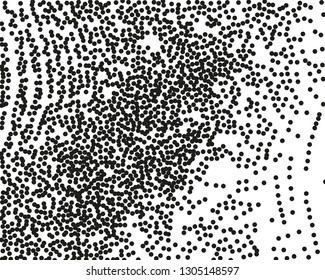 Grainy grunge abstract texture on a white background. Vector splatter of calligraphy ink in black on white background. Black ink blow explosion on white background. Paint spray, drop. Vector. 