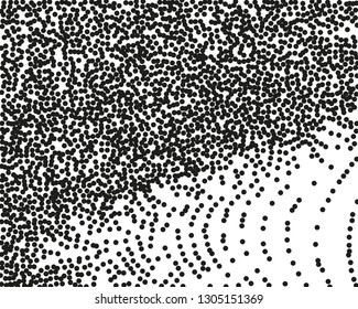 Grainy grunge abstract texture on a white background. Vector splatter of calligraphy ink in black on white background. Black ink blow explosion on white background. Paint spray, drop. Vector. 