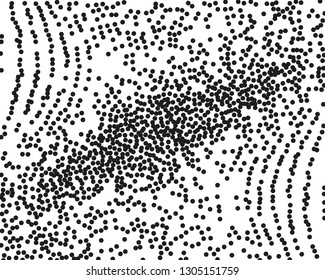 Grainy grunge abstract texture on a white background. Vector splatter of calligraphy ink in black on white background. Black ink blow explosion on white background. Paint spray, drop. Vector. 