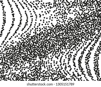 Grainy grunge abstract texture on a white background. Vector splatter of calligraphy ink in black on white background. Black ink blow explosion on white background. Paint spray, drop. Vector. 