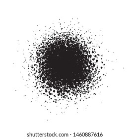 Grainy grunge abstract texture on a white background. Vector splatter of calligraphy ink in black on white background. Black ink blow explosion on white background. Paint spray, drop. Vector.