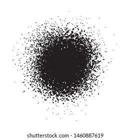 Grainy grunge abstract texture on a white background. Vector splatter of calligraphy ink in black on white background. Black ink blow explosion on white background. Paint spray, drop. Vector.