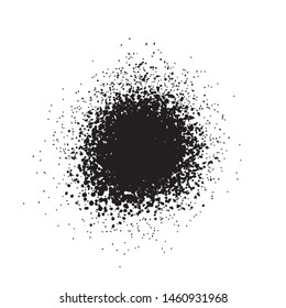 Grainy grunge abstract texture on a white background. Vector splatter of calligraphy ink in black on white background. Black ink blow explosion on white background. Paint spray, drop. Vector.