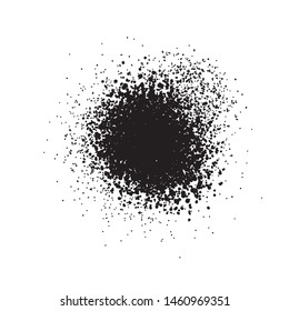 Grainy grunge abstract texture on a white background. Vector splatter of calligraphy ink in black on white background. Black ink blow explosion on white background. Paint spray, drop. Vector.
