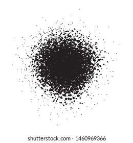 Grainy grunge abstract texture on a white background. Vector splatter of calligraphy ink in black on white background. Black ink blow explosion on white background. Paint spray, drop. Vector.