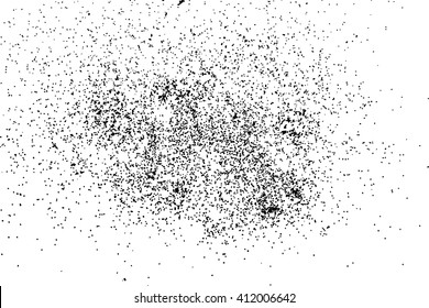 Grainy grunge abstract texture on white background. Random spread of black sparkles. Black glitter blow explosion on white background. Randomly sprayed twinkles and drops.