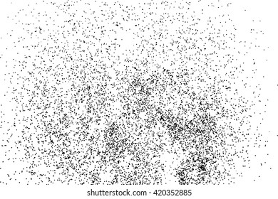 Grainy grunge abstract texture on white background. Random spread of black sparkles. Black glitter blow explosion on white background. Randomly sprayed twinkles and drops.
