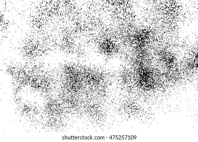 Grainy grunge abstract texture on a white background. Vector splatter of calligraphy ink in black on white background. Black ink blow explosion on white background. Paint spray, drop. Vector.