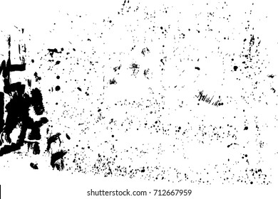 Grainy grunge abstract texture on a white background. Paint spray, drop. Black ink blow explosion on white background. Splatter of calligraphy ink in black on white background. Vector.