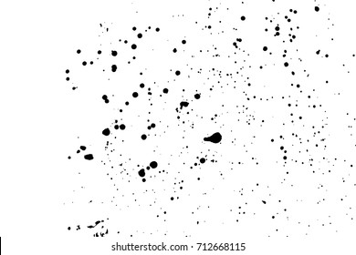 Grainy grunge abstract texture on a white background. Paint spray, drop. Black ink blow explosion on white background. Splatter of calligraphy ink in black on white background. Vector.