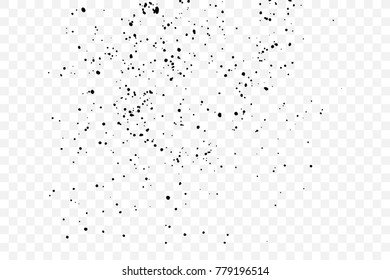 Grainy grunge abstract texture on transparent. Paint spray, drop. Black ink blow explosion on background. Splatter of calligraphy ink in black. Vector.