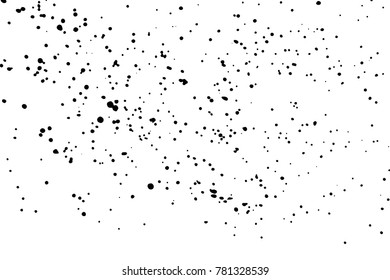 Grainy grunge abstract texture on a white background. Vector splatter of calligraphy ink in black on white background. Black ink blow explosion on white background. Paint spray, drop. Vector.