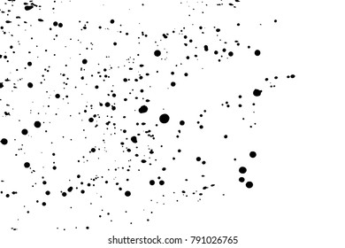 Grainy grunge abstract texture on a white background. Vector splatter of calligraphy ink in black on white background. Black ink blow explosion on white background. Paint spray, drop. Vector.
