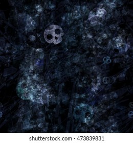 Grainy grunge texture. Background with stylized skulls. Abstract seamless vector pattern for Halloween, fabrics, printing, book covers, home design. Ink color