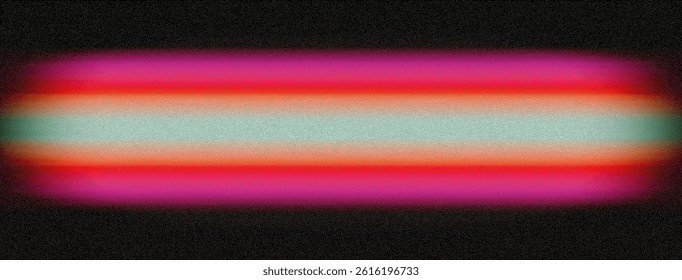 Grainy horizontal gradient background with retro vaporwave colors. Abstract noise texture with vivid red, pink, cyan and black stripes. Trendy digital art style for posters, album covers, and other. 